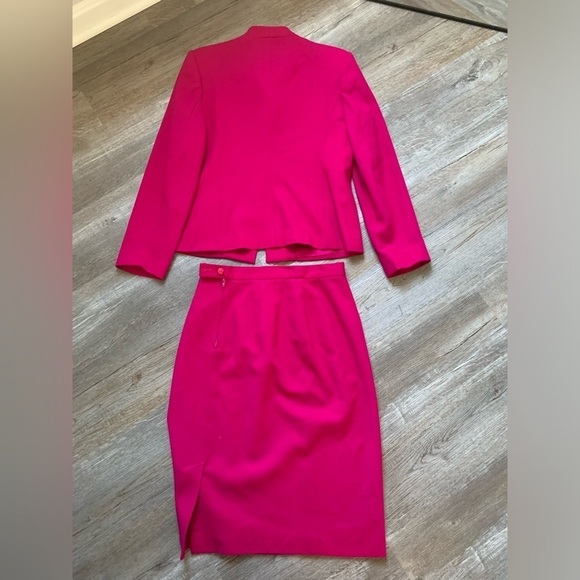 VTG Oleg Cassini Blazer Suit Wool Set Skirt Magenta Fuschia Pink Size 10 S M - Picture 8 of 14